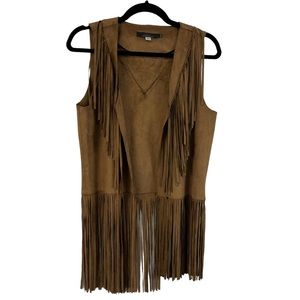 Only Faux Suede Tassel Open Front Vest Brown Size 36 (medium)